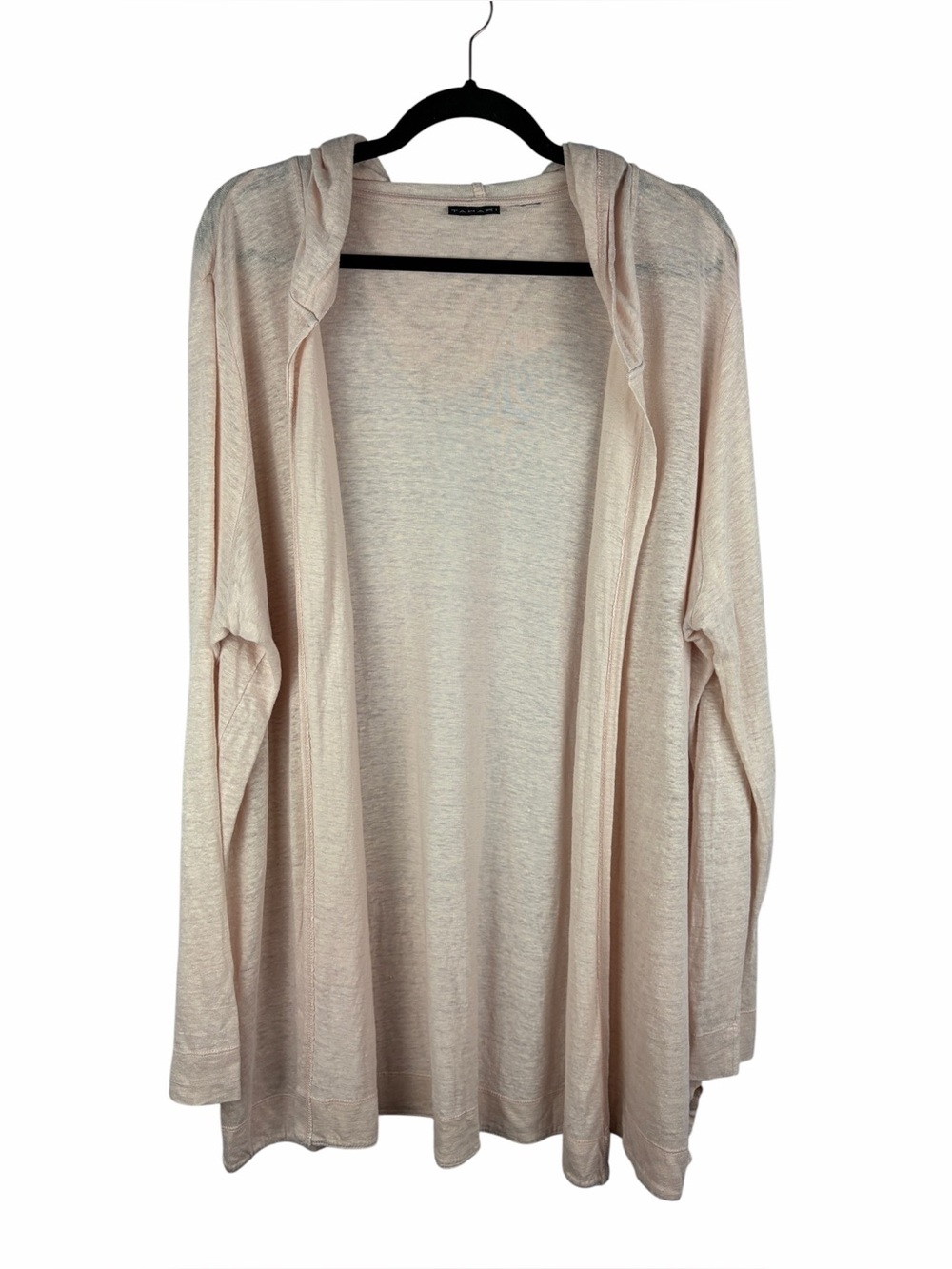 Tahari 100% Linen Hooded Open Front Cardigan Light Pink Size 2X